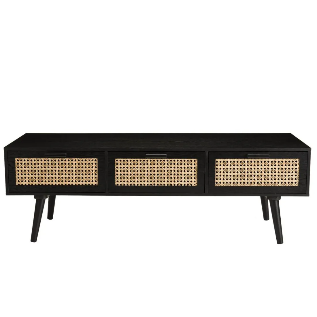 Meuble TV noir 3 tiroirs cannage - MIKEL