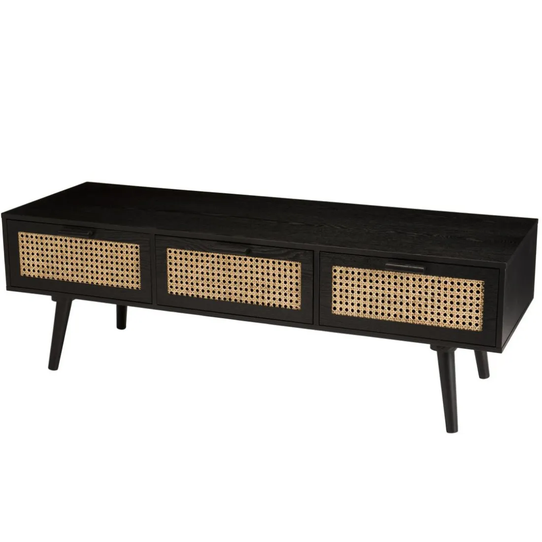 Meuble TV noir 3 tiroirs cannage - MIKEL