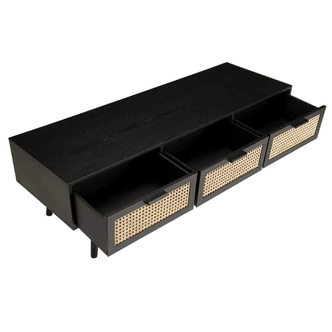 Meuble TV noir 3 tiroirs cannage - MIKEL