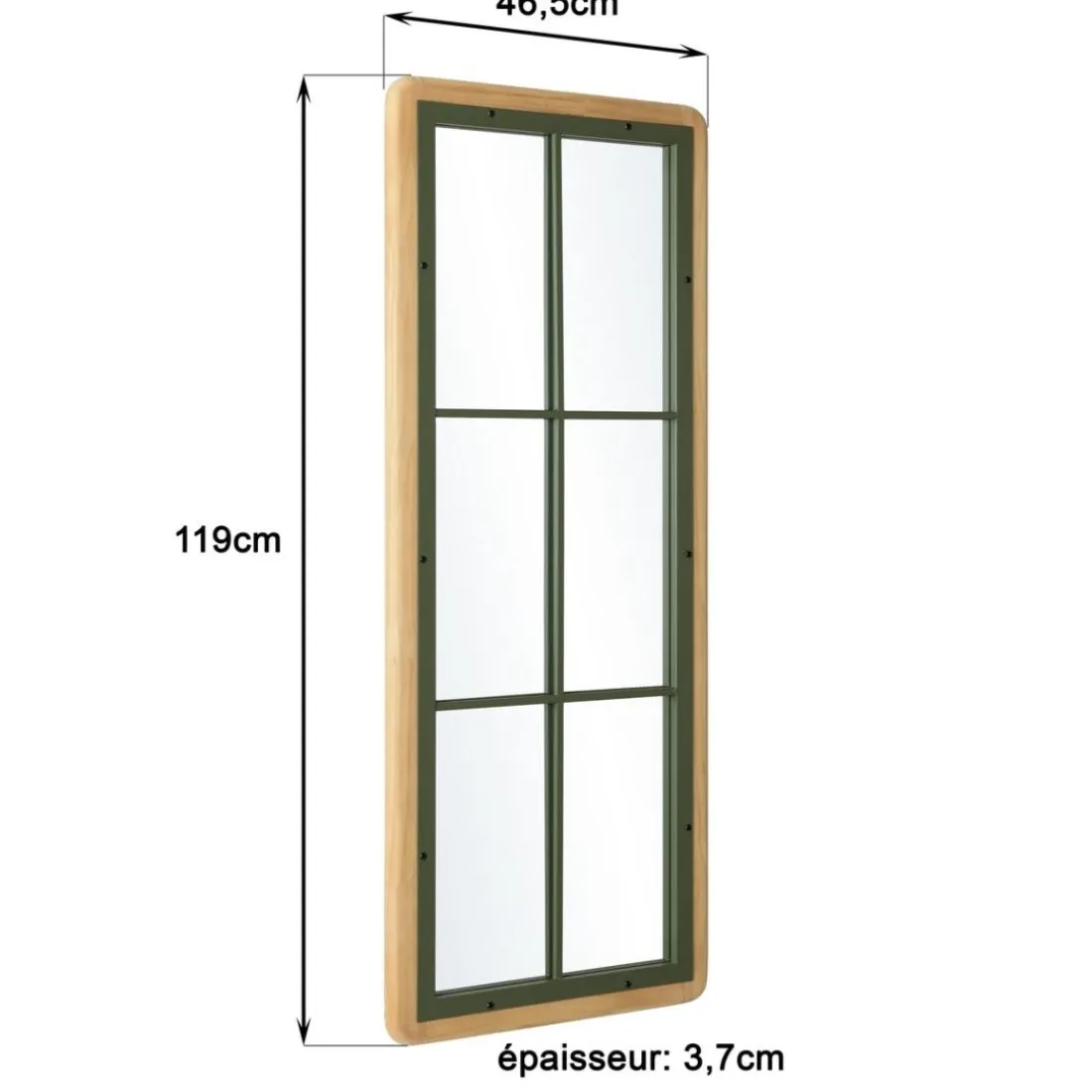 Miroir rectangulaire esprit verrière pin et métal vert HELENA