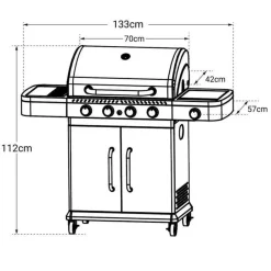 Pack Barbecue gaz Américain FIDGI 4 brûleurs avec Housse et Coffret 3 pièces aimantés : pince, spatule, fourchette