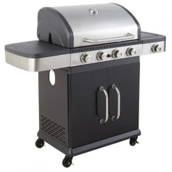 Pack Barbecue gaz FIDGI 4 Brûleurs réchaud latéral et desserte avec Housse et Coffret 3 pièces aimantés