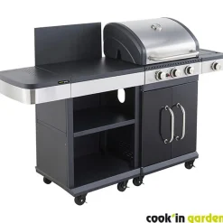 Pack Barbecue gaz FIDGI 3 Brûleurs, réchaud latéral et desserte avec Housse cuisine et Coffret 3 pièces aimantés