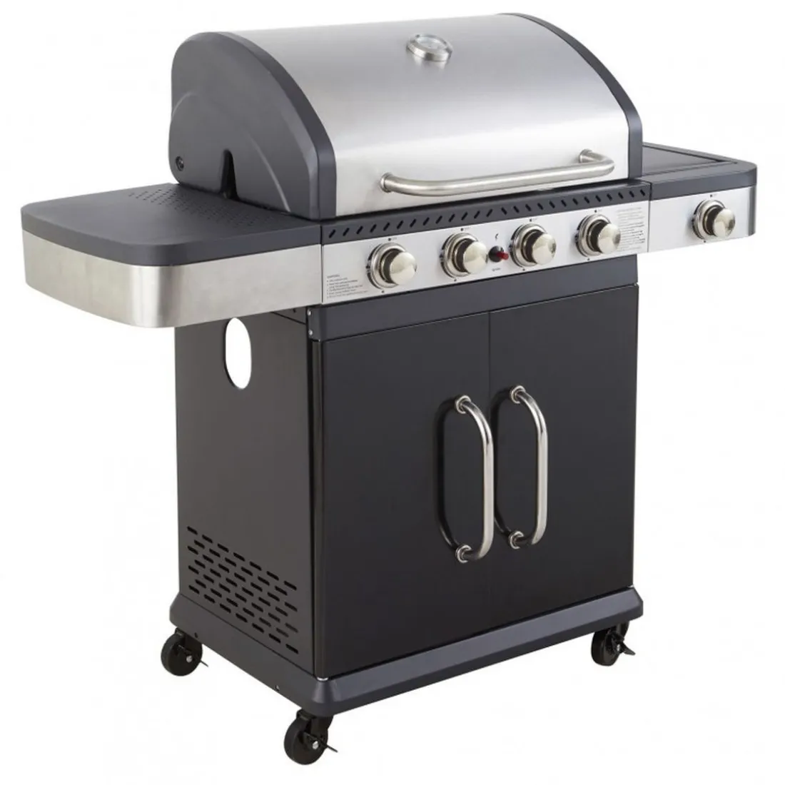 Pack Barbecue gaz FIDGI 4 Brûleurs avec desserte et évier avec Housse et Coffret 3 pièces aimantés