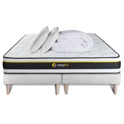 Pack double sommier matelas SOFT 2 oreillers memoire de forme Couette Percale