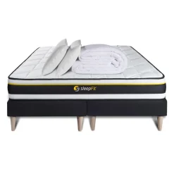 Pack double sommier matelas SOFT 2 oreillers memoire de forme et Couette Percale