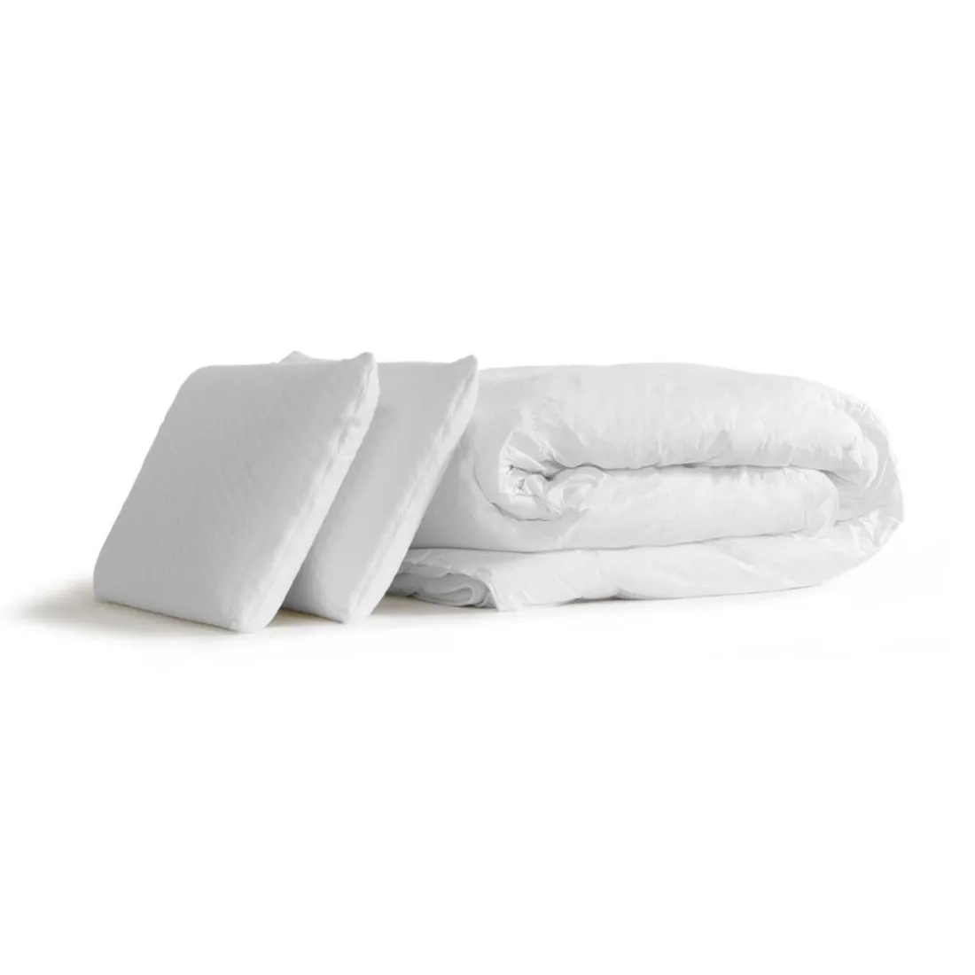 Pack double sommier matelas SOFT 2 oreillers memoire de forme et Couette Percale