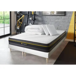 Pack matelas ACTIVE double sommiers blanc Couette et 2 oreillers