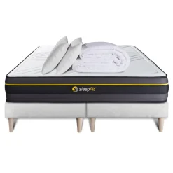 Pack matelas ACTIVE double sommiers blanc Couette et 2 oreillers