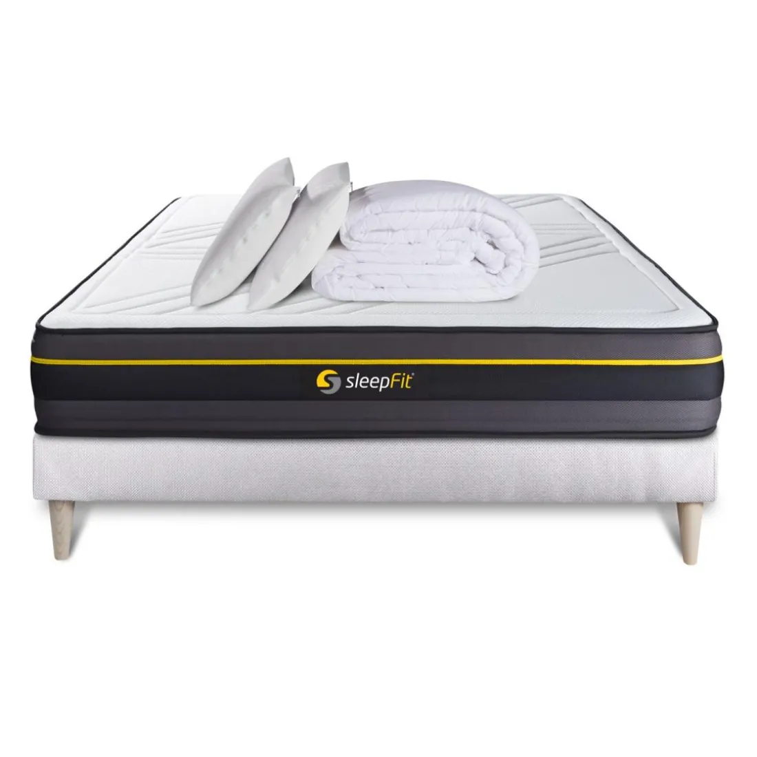 Pack matelas ACTIVE sommier blanc Couette et 2 oreillers