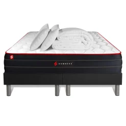 Pack matelas double sommiers noir Couette et 2 oreillers