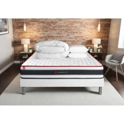 Pack matelas ENERGY double sommiers blanc Couette 2 oreillers