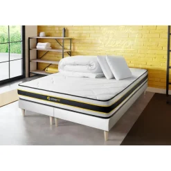 Pack matelas FLEXY double sommiers blanc Couette 2 oreillers