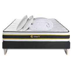 Pack matelas FLEXY sommier noir Couette et 2 oreillers