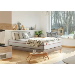 Pack prêt a dormir matelas LE PAISIBLE Memoire de forme BioVisco sommier kit Beige 2 oreillers couette