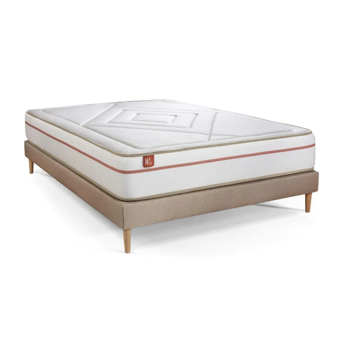 Pack prêt a dormir matelas LE PAISIBLE Memoire de forme BioVisco sommier kit Beige 2 oreillers couette