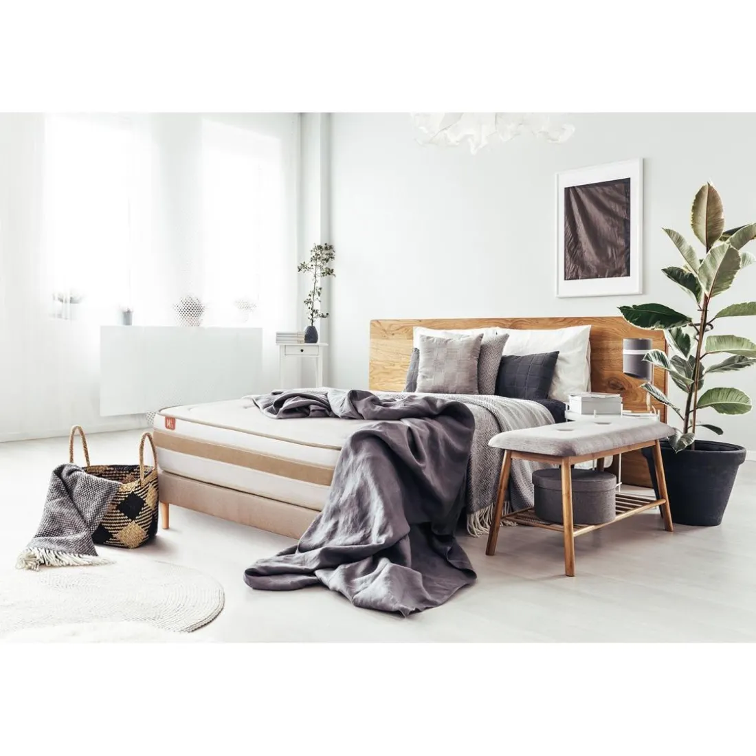 Pack prêt a dormir matelas LE RAFFINÉ Ressorts ensaches Memoire de forme BioVisco sommier Beige