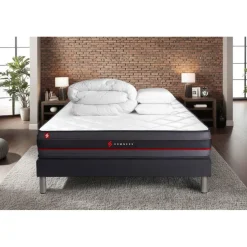 Pack prêt a dormir matelas a memoire de forme sommier kit noir Couette 2 oreillers