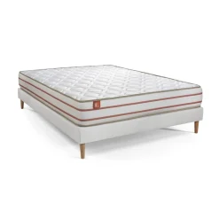 Pack prêt a dormir matelas LE DOUX Memoire de forme sommier Blanc et 2 oreillers couette