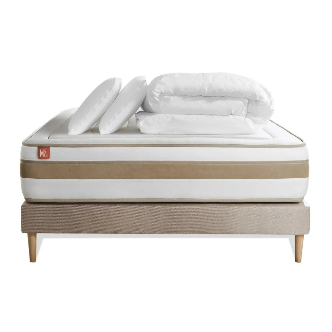 Pack prêt a dormir matelas LE RAFFINÉ Ressorts ensaches Memoire de forme BioVisco sommier kit Beige