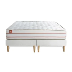 Pack prêt a dormir matelas LE DOUX Memoire de forme double sommiers Blanc 2 oreillers couette