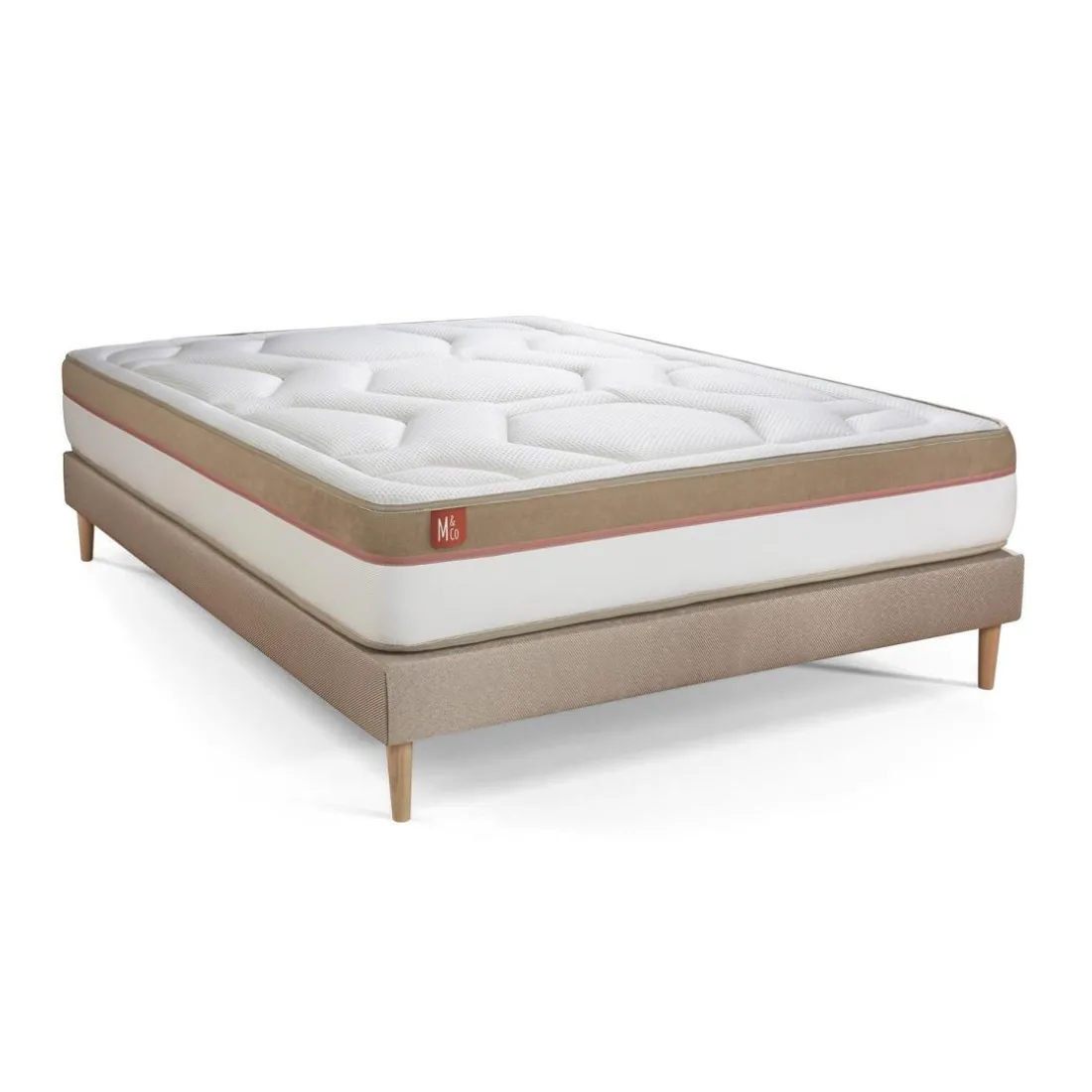 Pack prêt a dormir matelas LE COSY Memoire de forme sommier kit Beige 2 oreillers, couette