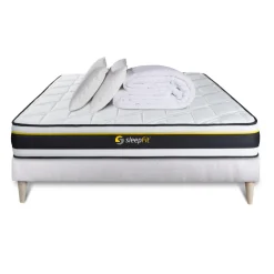 Pack prêt a dormir matelas SOFT sommier kit blanc 2 oreillers memoire de forme Couette Percale