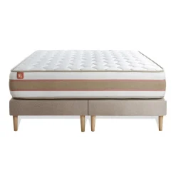 Pack prêt a dormir matelas LE DÉLICAT Ressorts ensaches et Memoire de forme double sommiers Beige