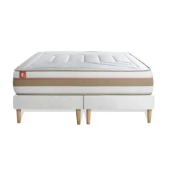 Pack prêt a dormir matelas LE TENDRE Ressorts ensaches Memoire de forme double sommiers Blanc