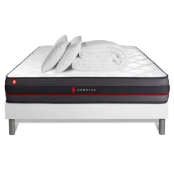 Pack prêt a dormir matelas REGEN a memoire de forme sommier kit blanc Couette 2 oreillers