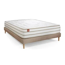 Pack prêt a dormir matelas LE DOUILLET Memoire de forme BioVisco sommier kit Beige et 2 oreillers couette