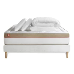 Pack prêt a dormir matelas LE COSY Memoire de forme sommier Blanc et 2 oreillers couette