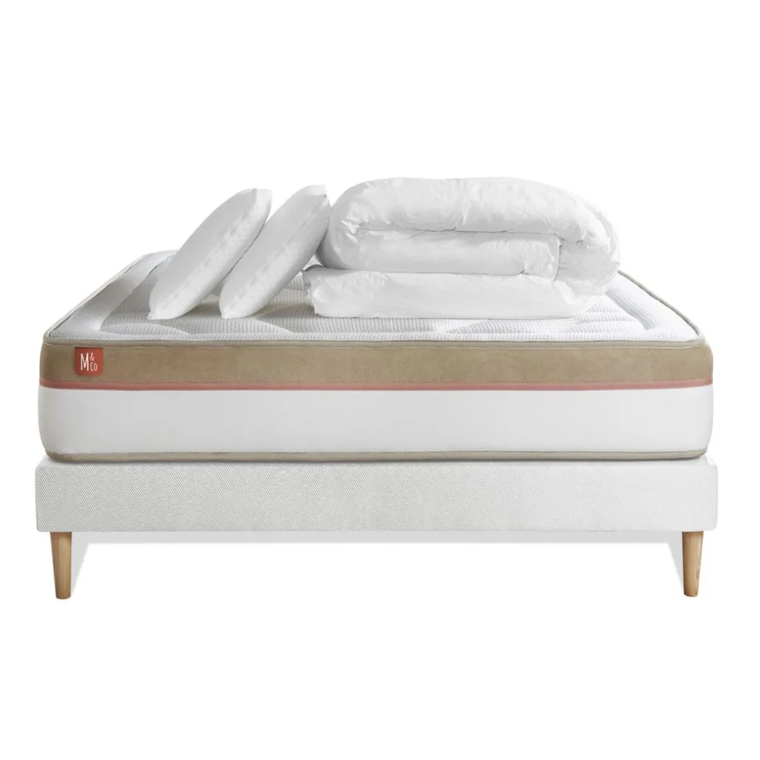 Pack prêt a dormir matelas LE COSY Memoire de forme sommier Blanc et 2 oreillers couette