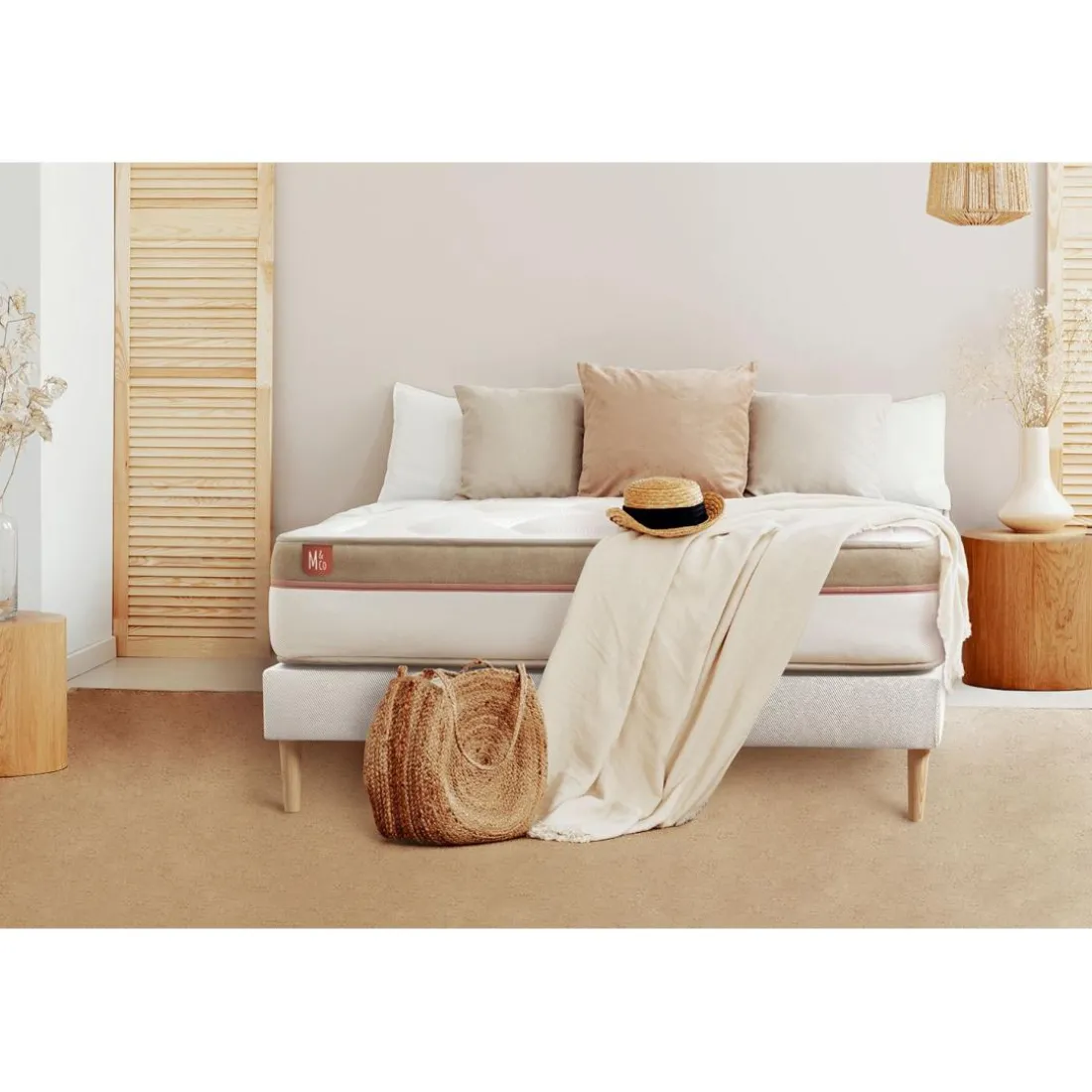 Pack prêt a dormir matelas LE COSY Memoire de forme sommier Blanc et 2 oreillers couette