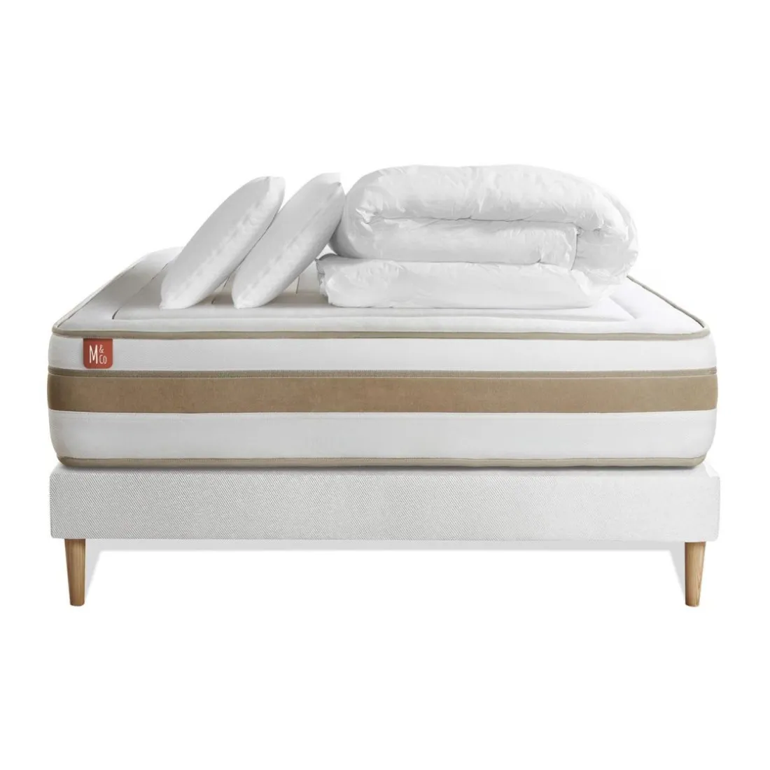 Pack prêt a dormir matelas LE RAFFINÉ Ressorts ensaches Memoire de forme BioVisco sommier Blanc