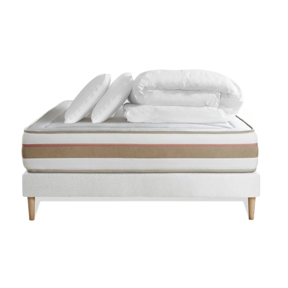 Pack prêt a dormir matelas LE TENDRE Ressorts ensaches Memoire de forme sommier kit Blanc