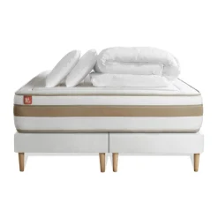 Pack prêt a dormir matelas LE RAFFINÉ Ressorts ensaches Memoire de forme BioVisco double sommiers Blanc