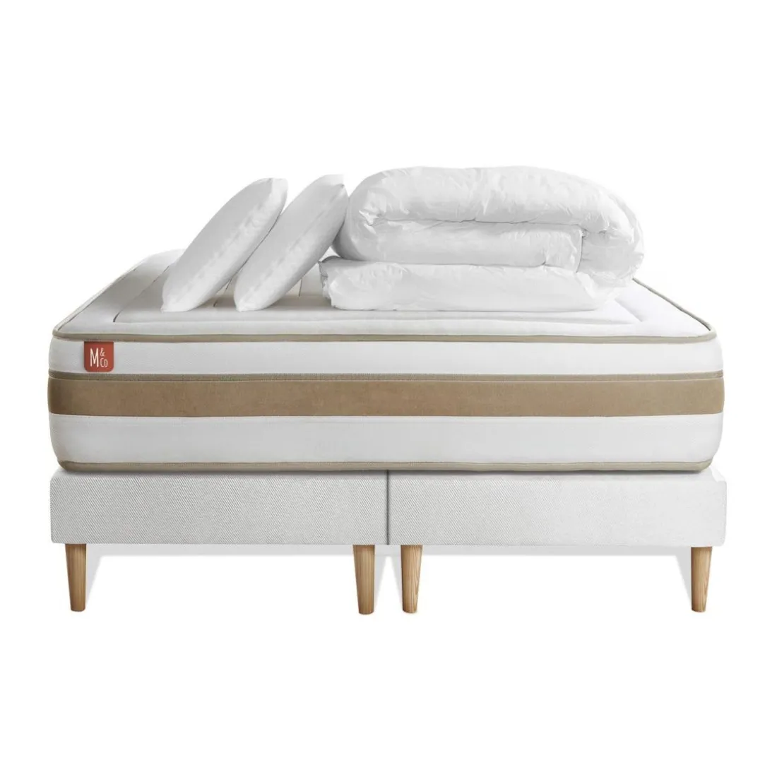 Pack prêt a dormir matelas LE RAFFINÉ Ressorts ensaches Memoire de forme BioVisco double sommiers Blanc