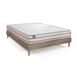 Pack prêt a dormir matelas LE DOUX Memoire de forme sommier Beige 2 oreillers couette