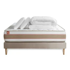 Pack prêt a dormir matelas LE DÉLICAT Ressorts ensaches et Memoire de forme et sommier Beige