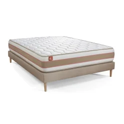 Pack prêt a dormir matelas LE DÉLICAT Ressorts ensaches et Memoire de forme et sommier Beige