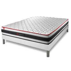 Pack prêt a dormir matelas ressorts ensaches et memoire de forme sommier kit blanc Couette 2 oreillers