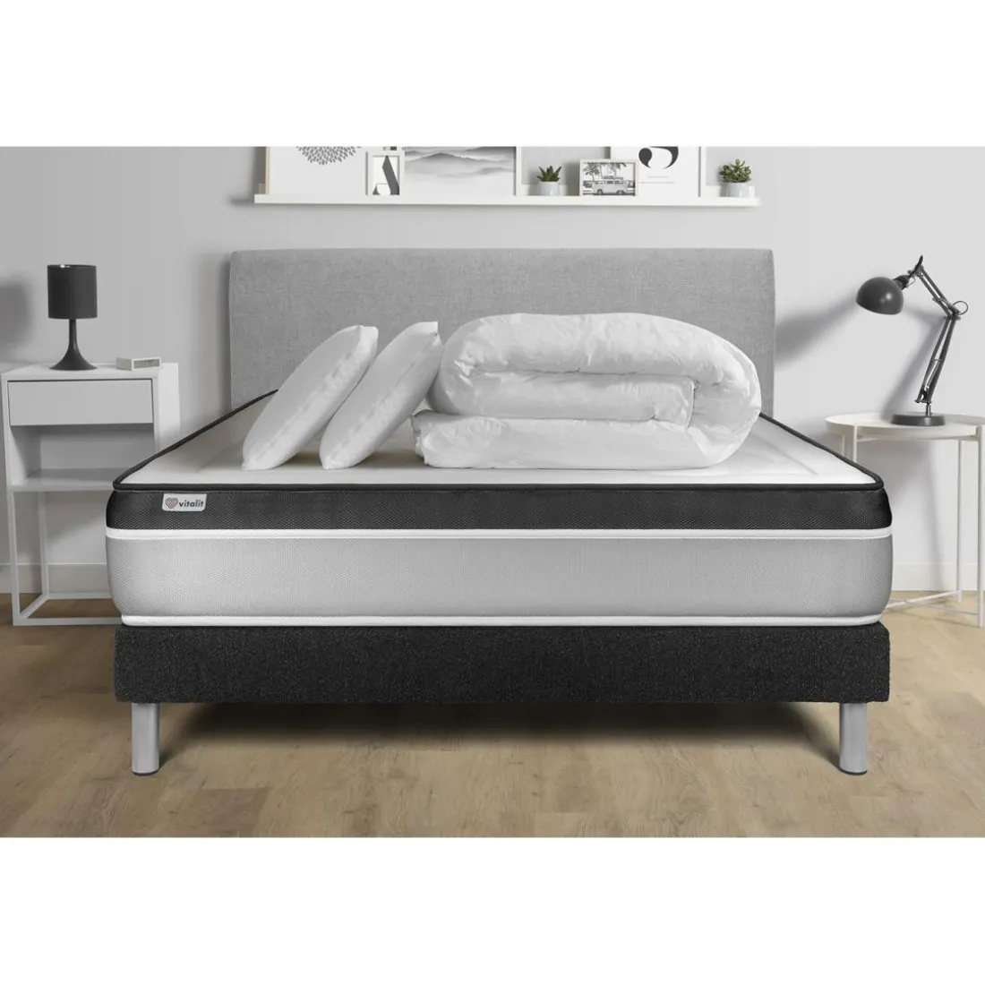 Pack prêt a dormir VITAL ERGO sommier Kit noir