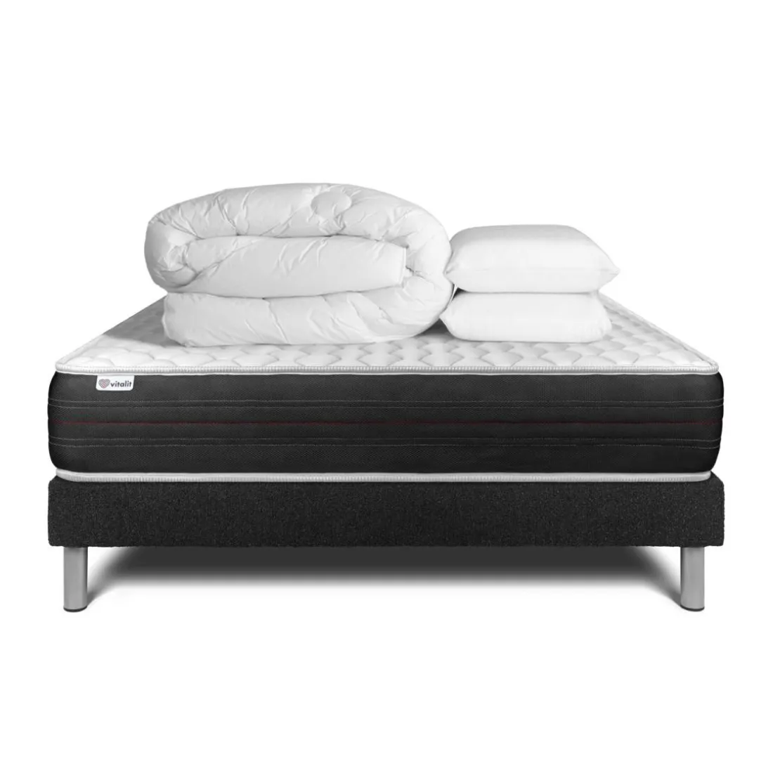 Pack prêt a dormir VITALSPRING sommier Kit noir