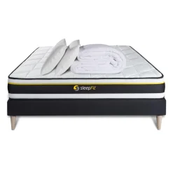 Pack sommier matelas SOFT 2 oreillers memoire de forme Couette Percale