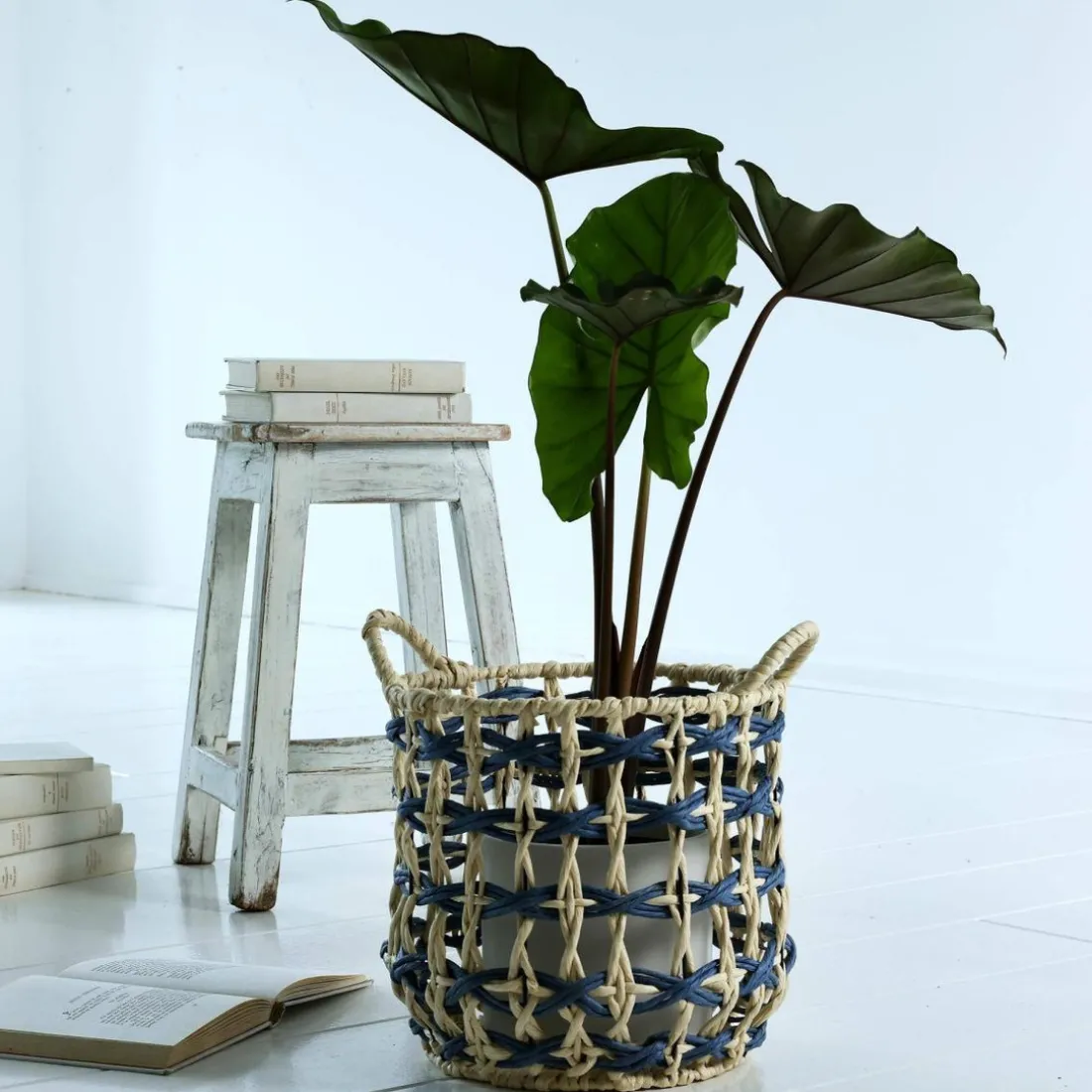Panier Bicolore CALOUS Bleu et Ecru