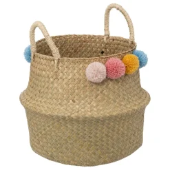 Panier Pli Roseau Pompons D33 Beige