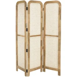 Paravent marron bois de manguier et cannage couleur naturelle ISA