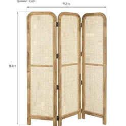 Paravent marron bois de manguier et cannage couleur naturelle ISA