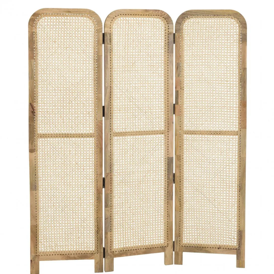 Paravent marron bois de manguier et cannage couleur naturelle ISA